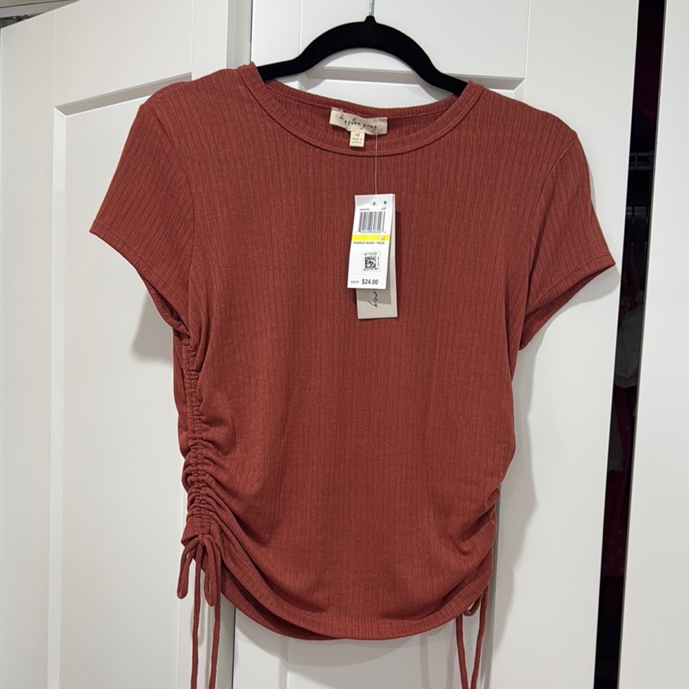 Kingston grey Rust Ribbed Short Sleeve crop Top